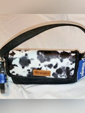 Wrangler Black and White Cow-Print Shoulder Bag